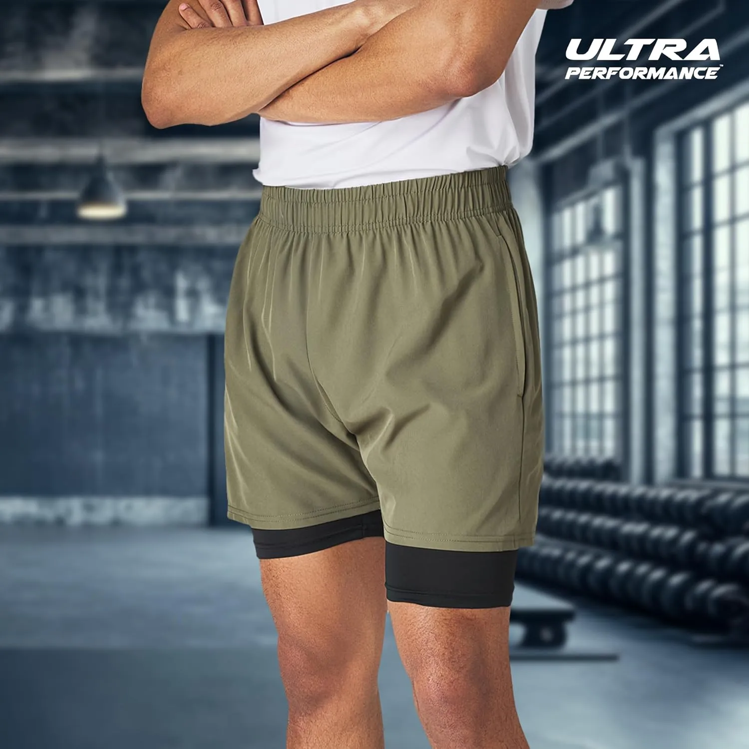 Ultra Performance Men's Athletic 2 in 1 Compression Shorts 2 Pack Mens Gym Workout Running Short??s for Men, 5 Inch Inseam