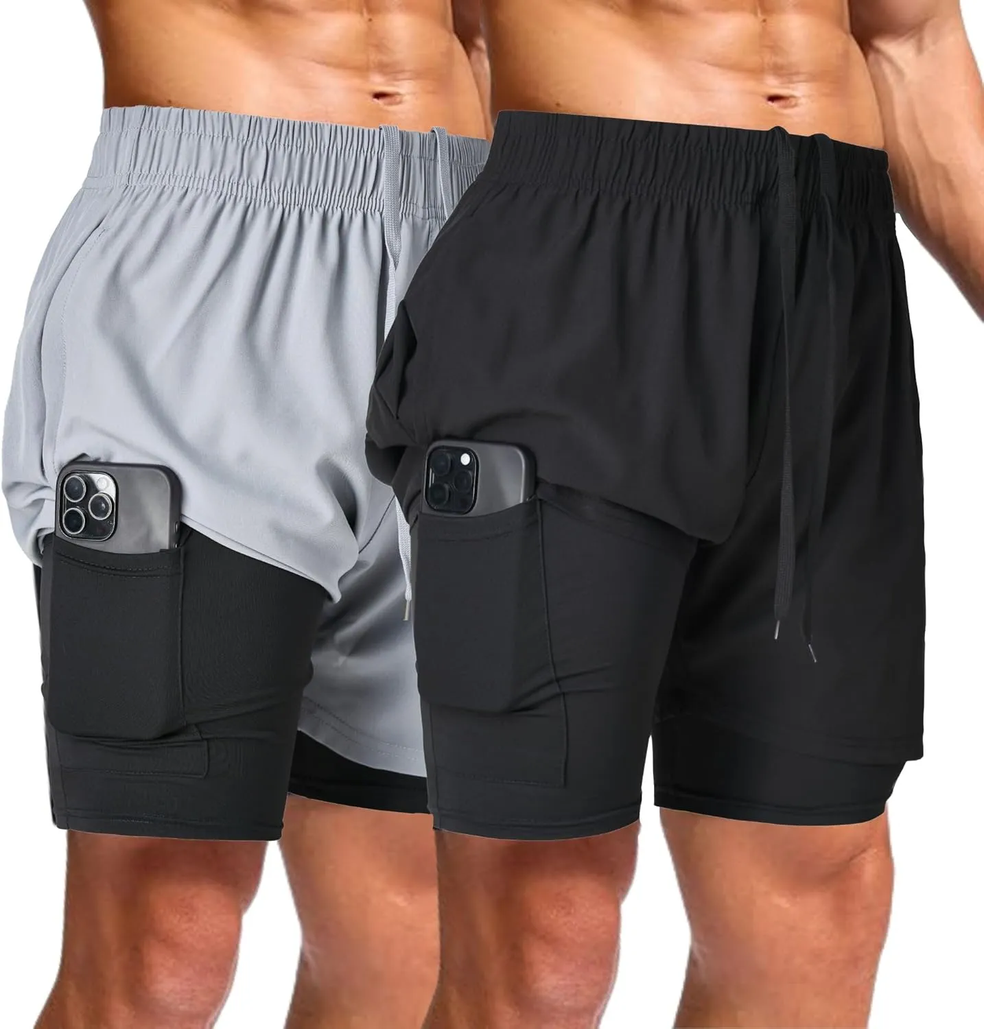 Ultra Performance Men's Athletic 2 in 1 Compression Shorts 2 Pack Mens Gym Workout Running Short??s for Men, 5 Inch Inseam