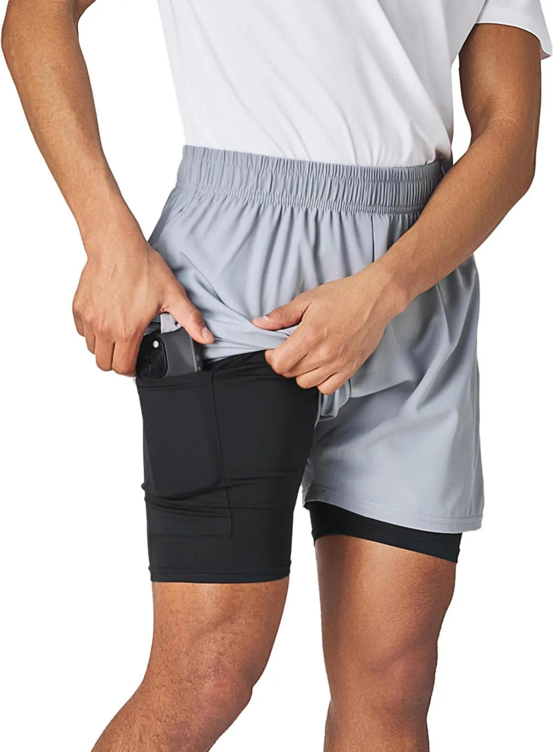 Ultra Performance Men's Athletic 2 in 1 Compression Shorts 2 Pack Mens Gym Workout Running Short??s for Men, 5 Inch Inseam