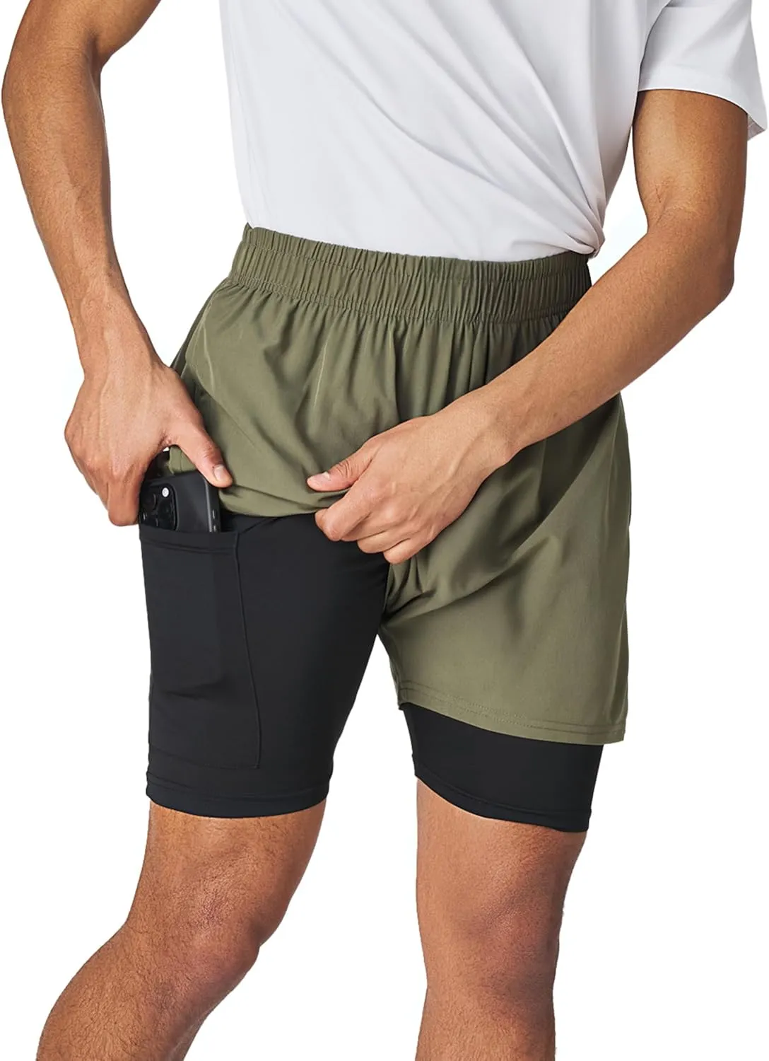 Ultra Performance Men's Athletic 2 in 1 Compression Shorts 2 Pack Mens Gym Workout Running Short??s for Men, 5 Inch Inseam
