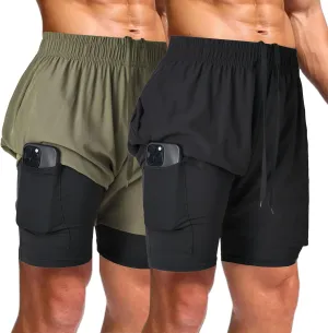 Ultra Performance Men's Athletic 2 in 1 Compression Shorts 2 Pack Mens Gym Workout Running Short??s for Men, 5 Inch Inseam
