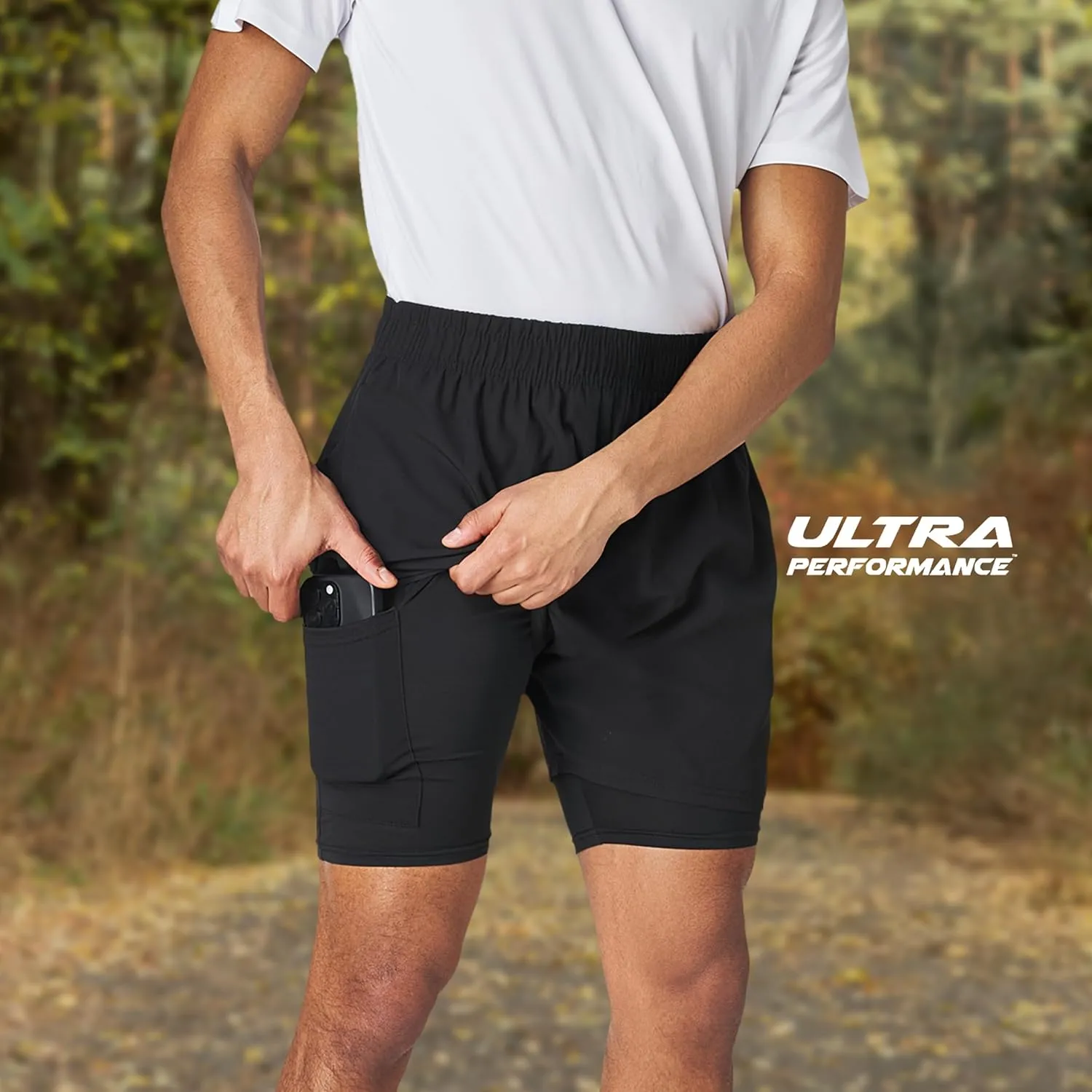 Ultra Performance Men's Athletic 2 in 1 Compression Shorts 2 Pack Mens Gym Workout Running Short??s for Men, 5 Inch Inseam