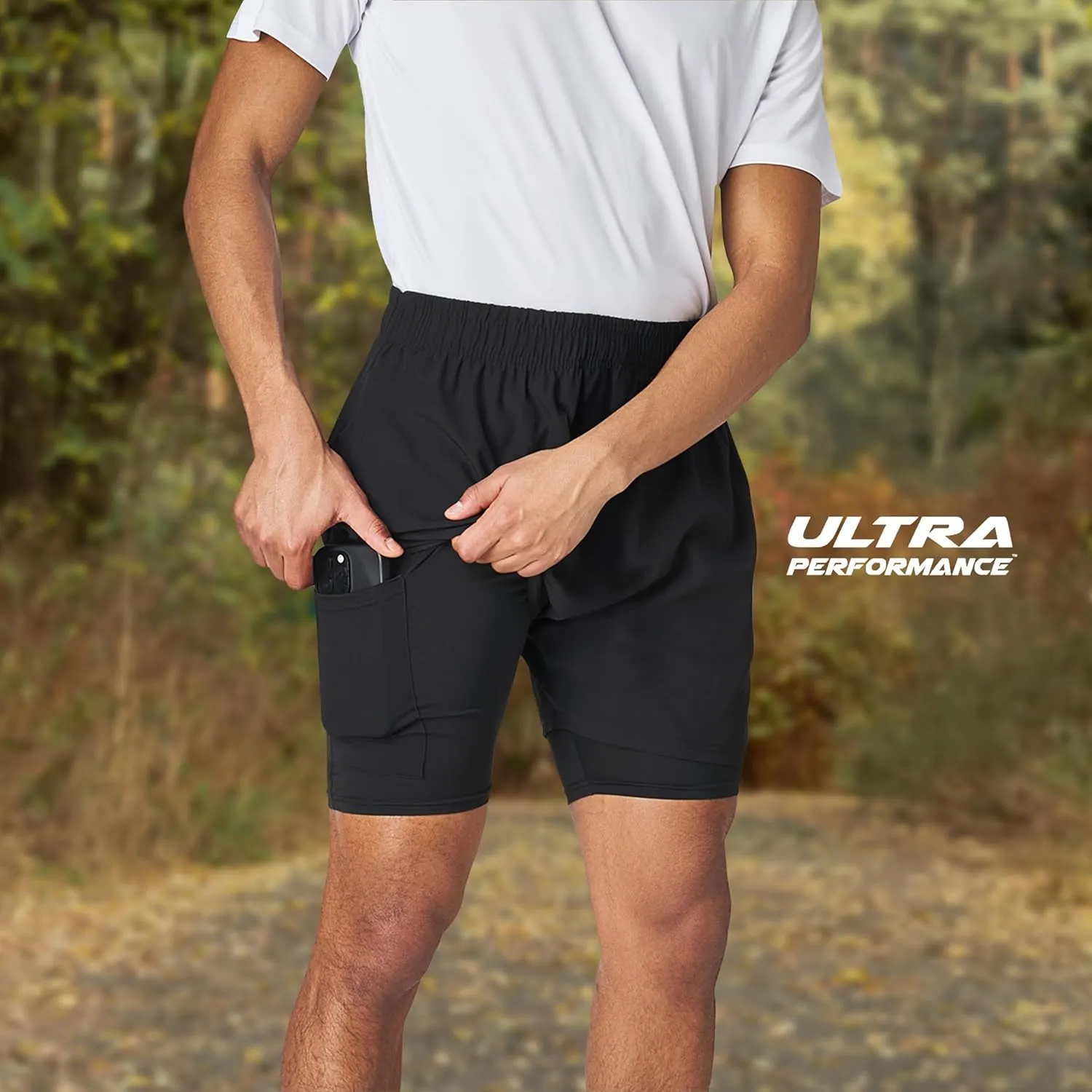 Ultra Performance Men's Athletic 2 in 1 Compression Shorts 2 Pack Mens Gym Workout Running Short??s for Men, 5 Inch Inseam