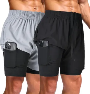 Ultra Performance Men's Athletic 2 in 1 Compression Shorts 2 Pack Mens Gym Workout Running Short??s for Men, 5 Inch Inseam