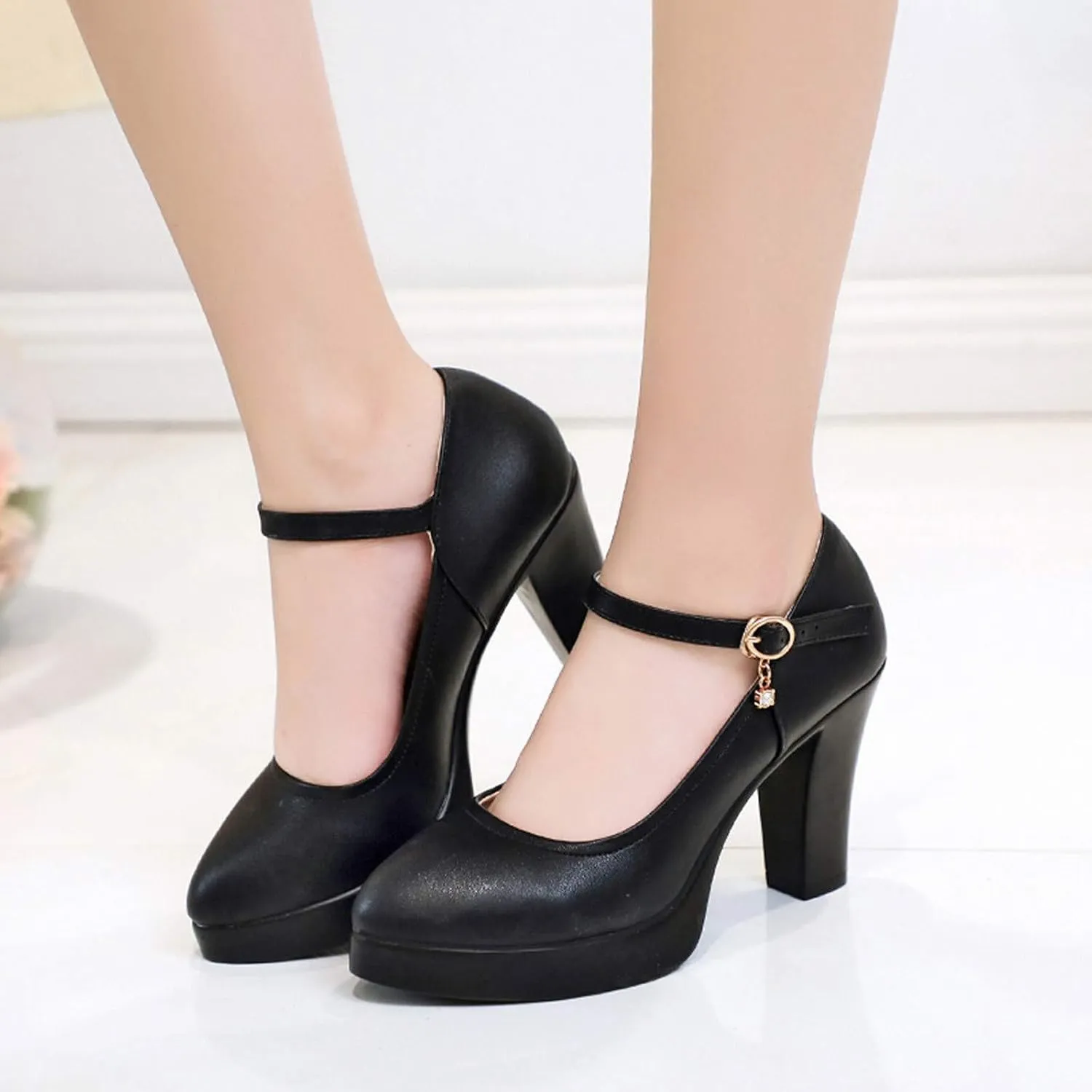 Women's Pumps Closed Round Toe High Heels Platform Block Heeled Comfortable Arch Support Office Work Dress Shoes