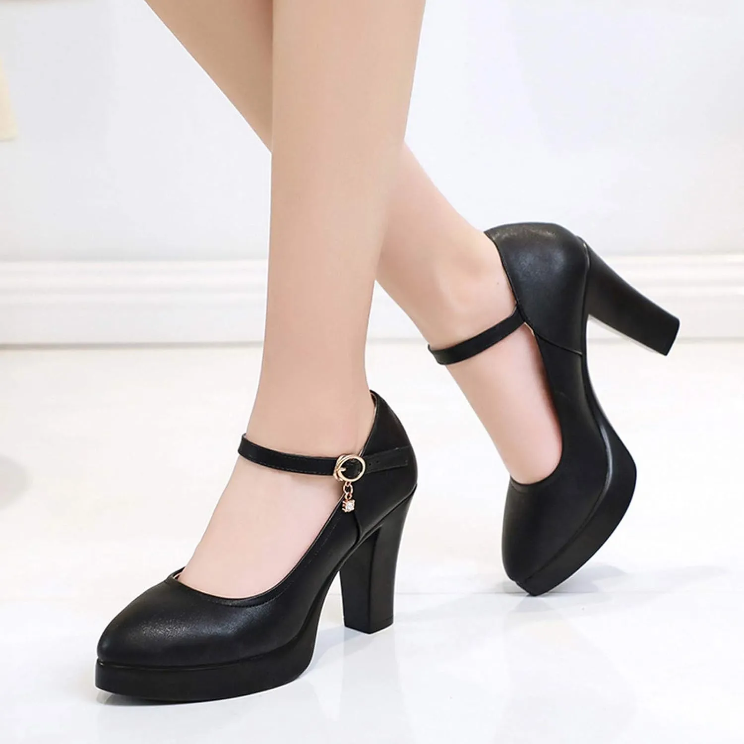 Women's Pumps Closed Round Toe High Heels Platform Block Heeled Comfortable Arch Support Office Work Dress Shoes