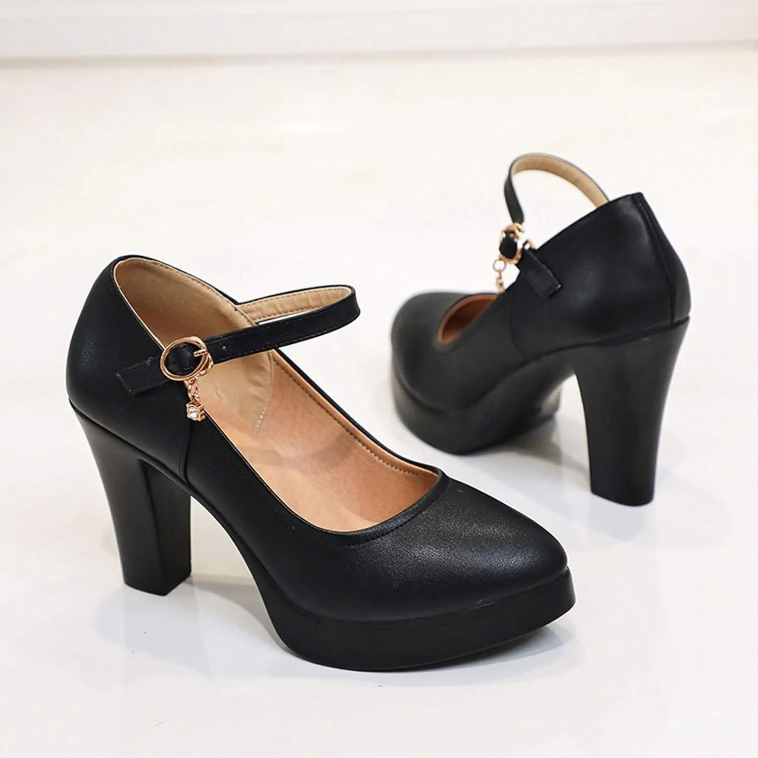 Women's Pumps Closed Round Toe High Heels Platform Block Heeled Comfortable Arch Support Office Work Dress Shoes
