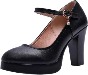Women's Pumps Closed Round Toe High Heels Platform Block Heeled Comfortable Arch Support Office Work Dress Shoes