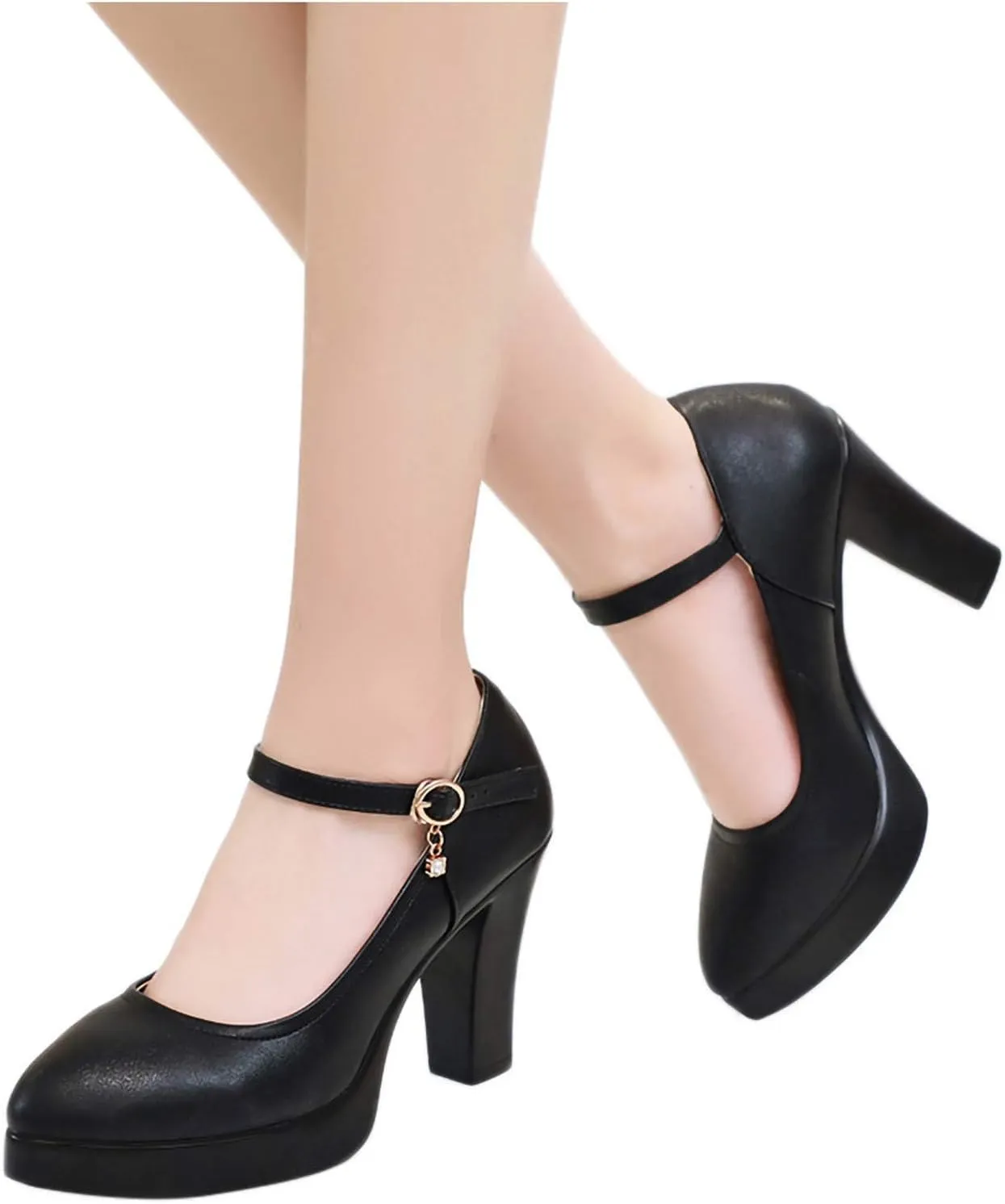 Women's Pumps Closed Round Toe High Heels Platform Block Heeled Comfortable Arch Support Office Work Dress Shoes