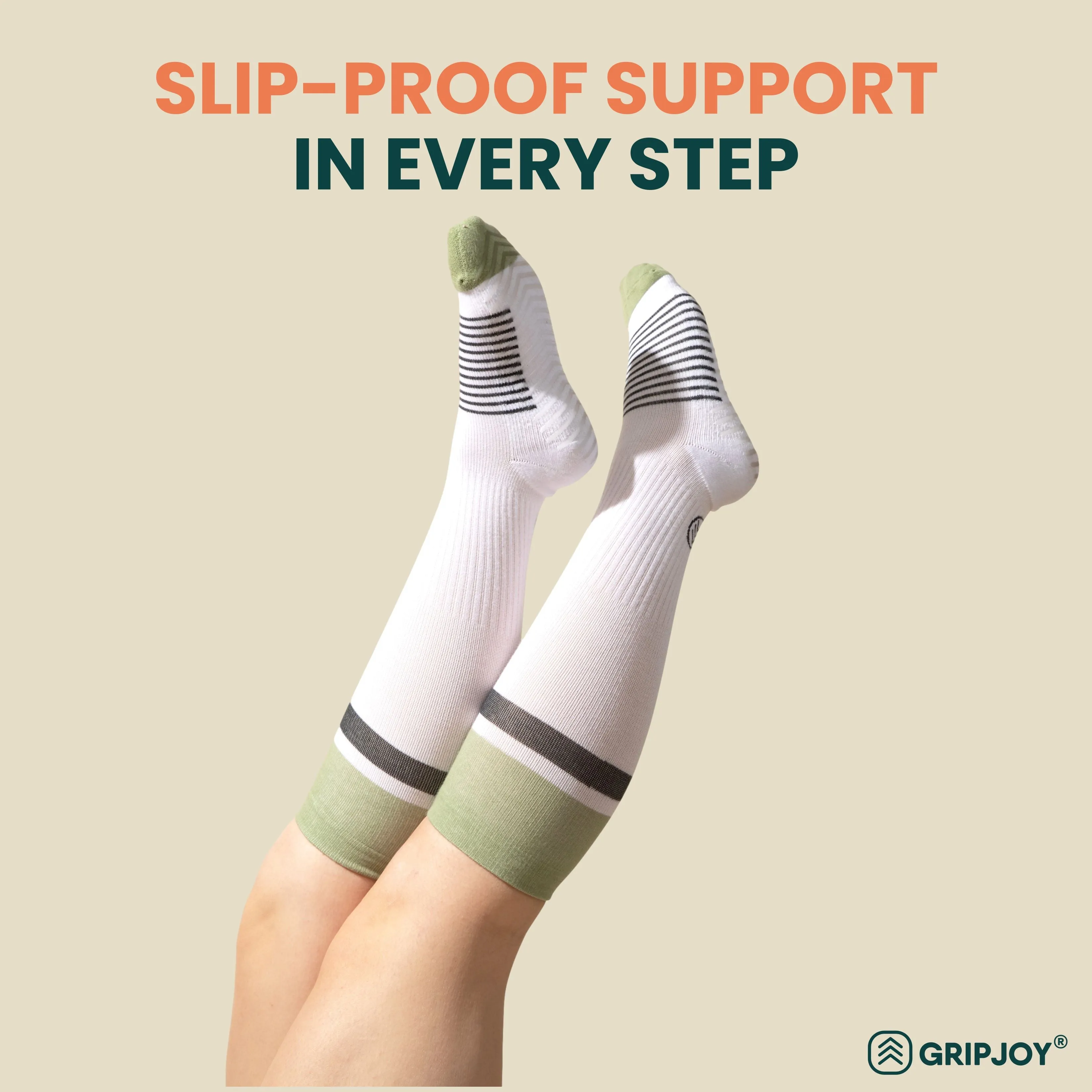 Women's White/Black/Green Compression Socks with Grips - 1 Pair