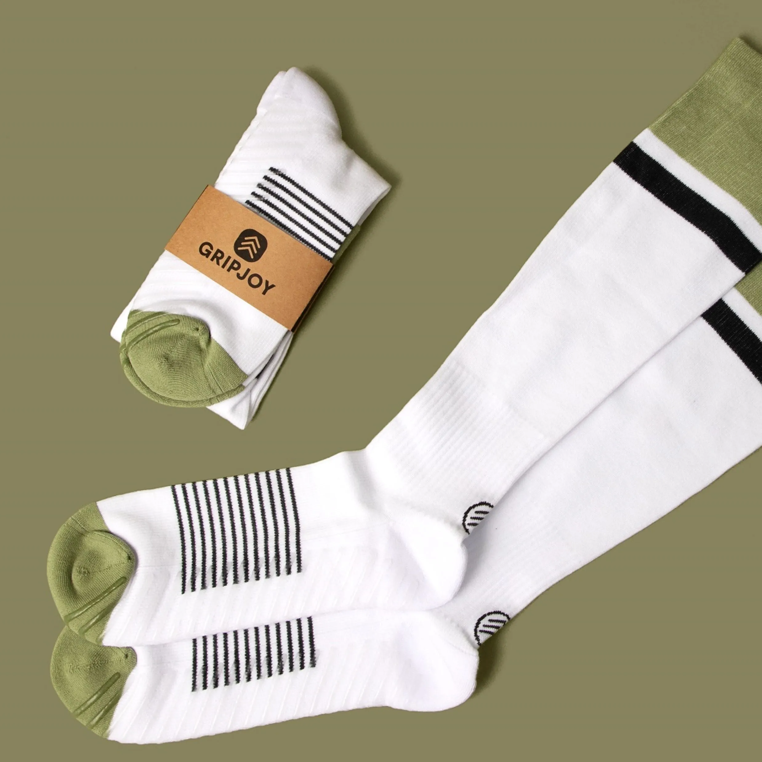 Women's White/Black/Green Compression Socks with Grips - 1 Pair