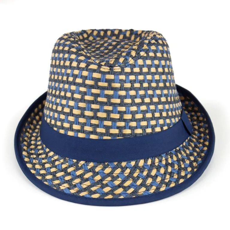 Woven Straw Paper Trilby Hat - Blue