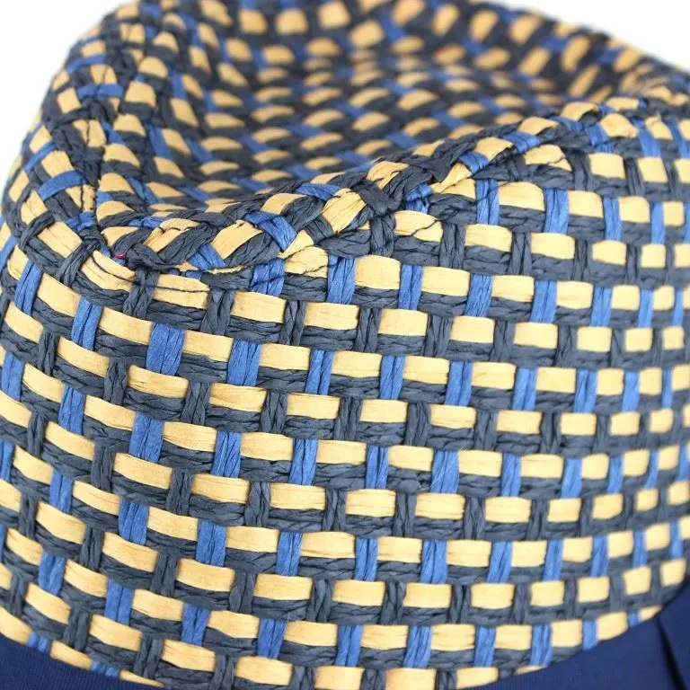 Woven Straw Paper Trilby Hat - Blue